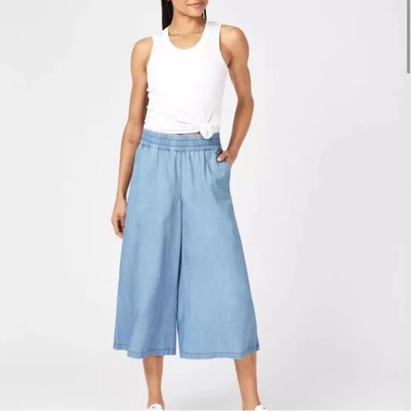 Sweaty Betty $128 Dusk Chambray Blue Wide Leg Culottes Cropped Pants XS EUC - Picture 13 of 13